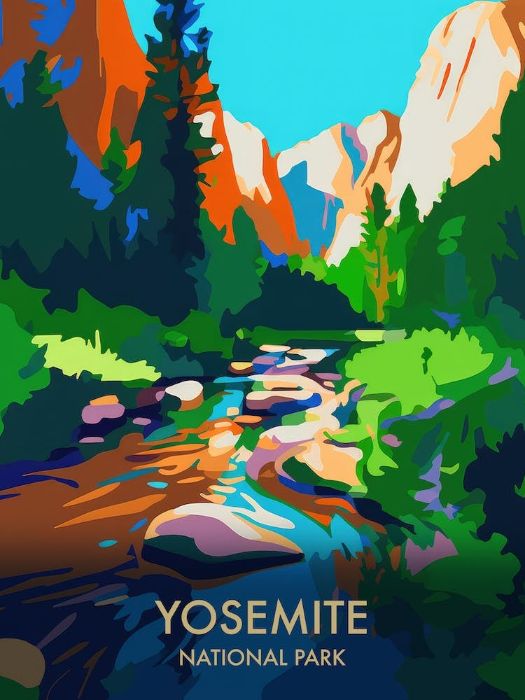 Yosemite National Park Matisse Style Vintage Travel Poster 1