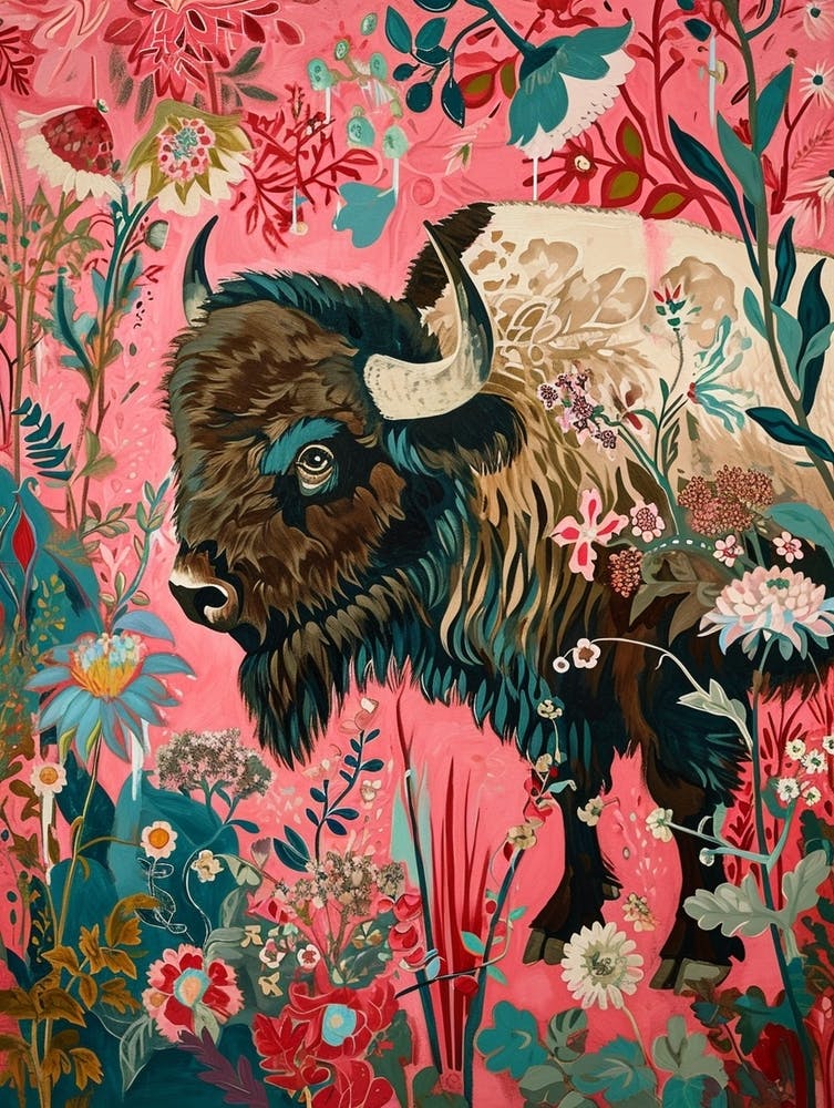 Floral Animal Painting Bison 4