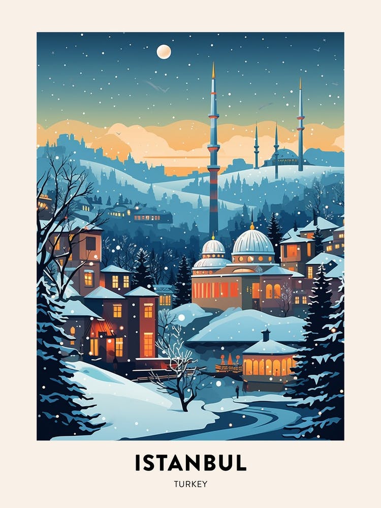 Winter Night  Travel Poster Istanbul Turkey 1