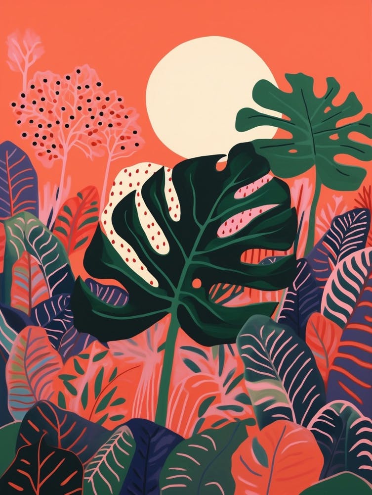 Boho Pflanzenbild Monstera Thai Constellation