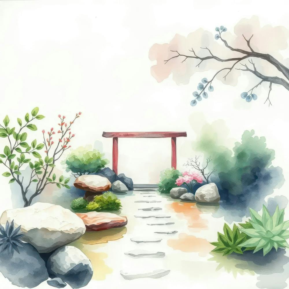 Watercolor Japanese Garden