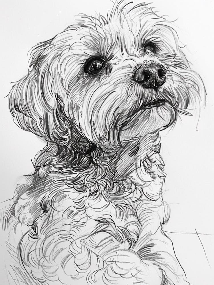 Maltese Dog Line Drawing Sketch 3