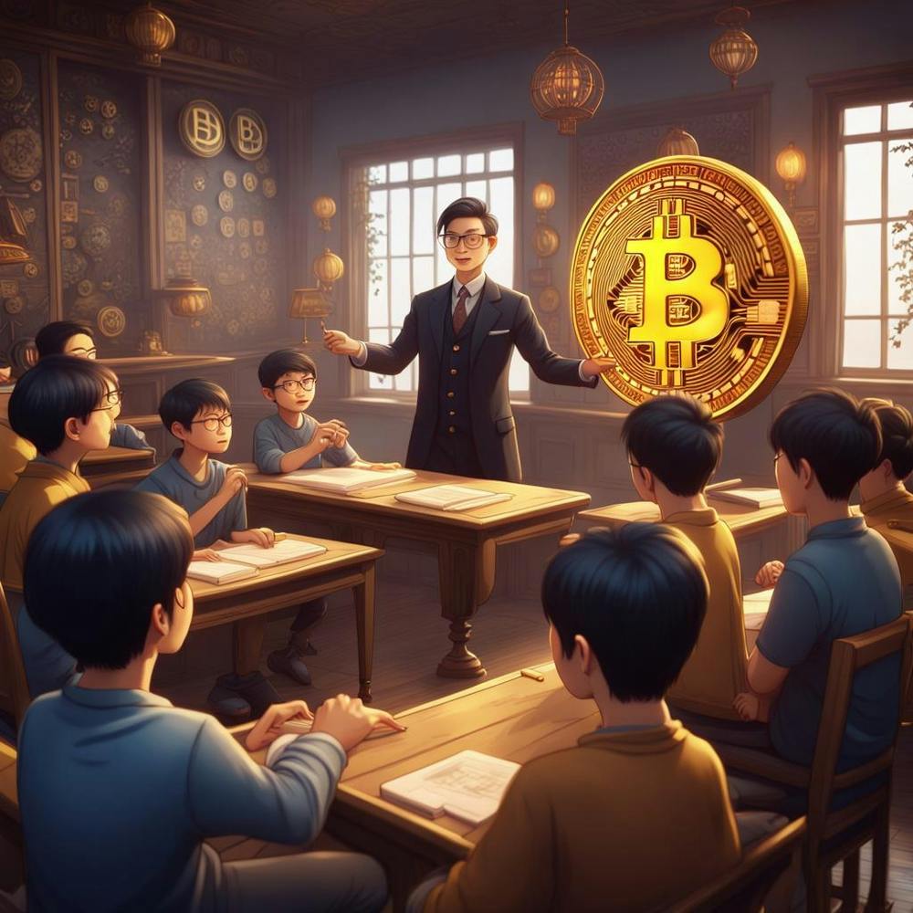 Lehrer unterrichtet Schüler über Bitcoin, Klassenzimmer Mit Einem Bitcoin