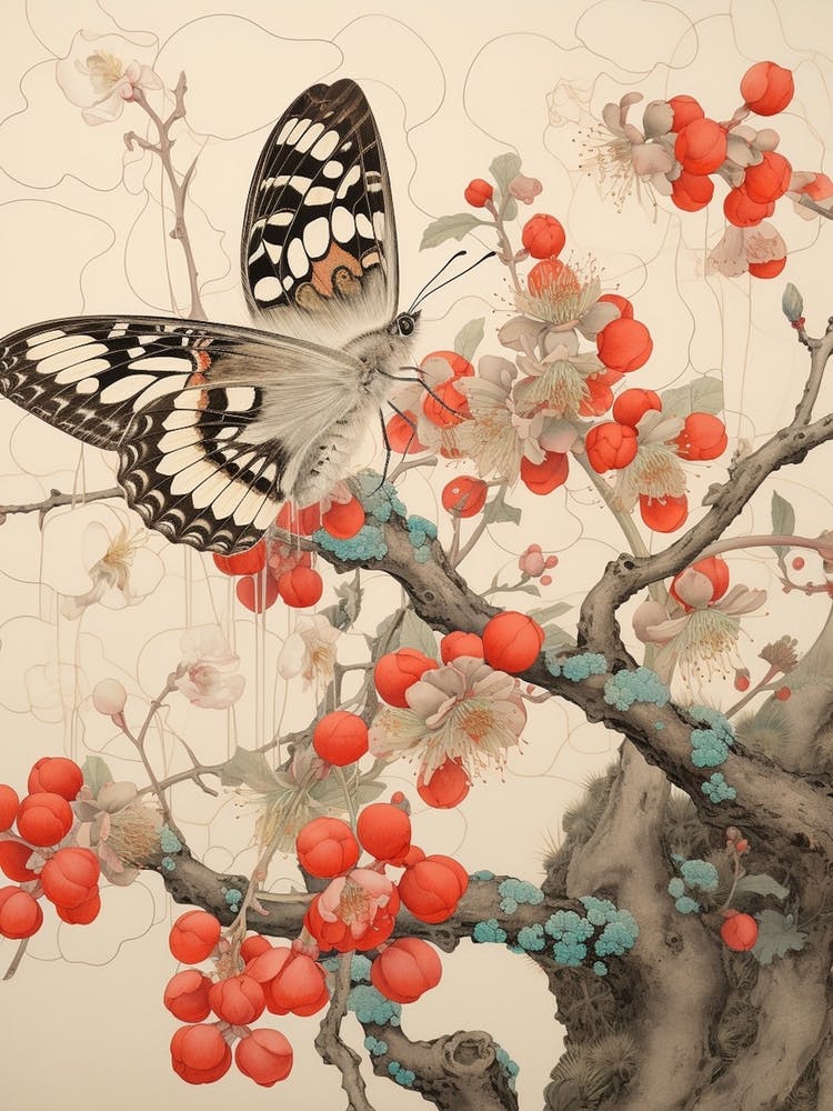 Butterfly Red Tones Japanese Style Painting 3