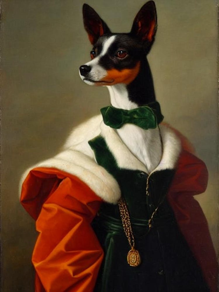Toy Fox Terrier Renaissance Portrait Oil Painting