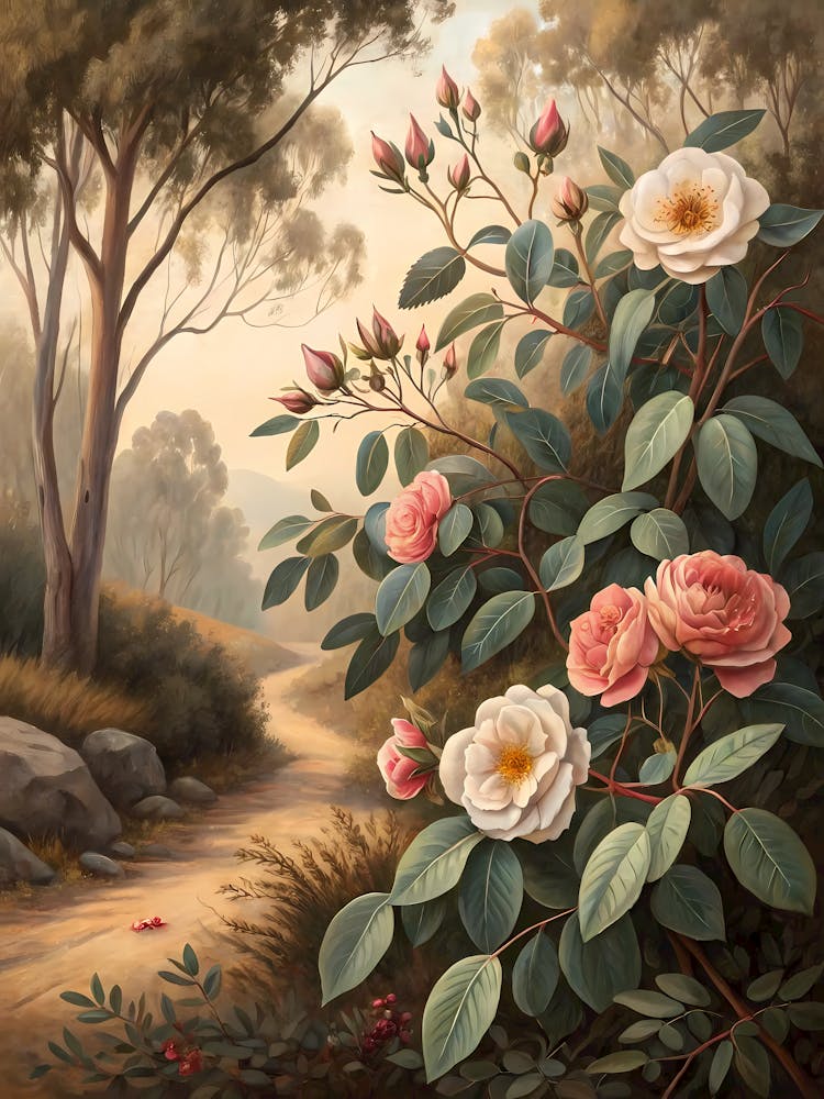Ölgemälde-Stil Eukalyptus und Wildrose
