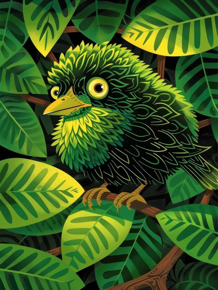 Green Bird In The Jungle