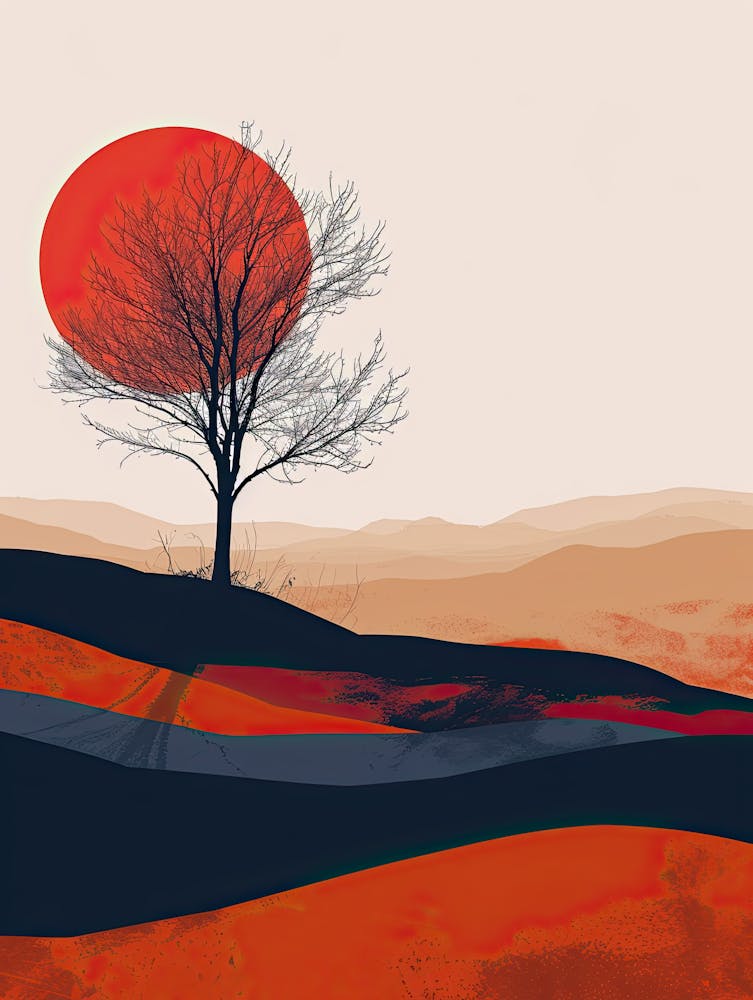 Sonnenuntergang auf dem Hügel, Minimalismus