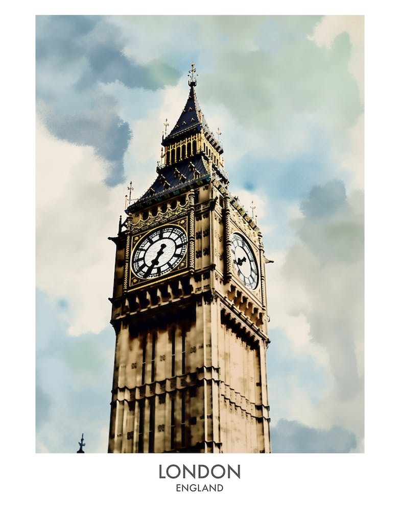 London 2 Watercolour Travel Poster