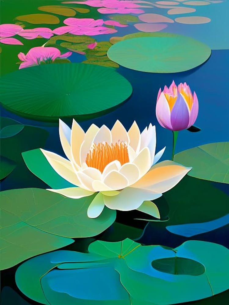 Blooming Lotus Flower In Pond Fauvism Matisse 5