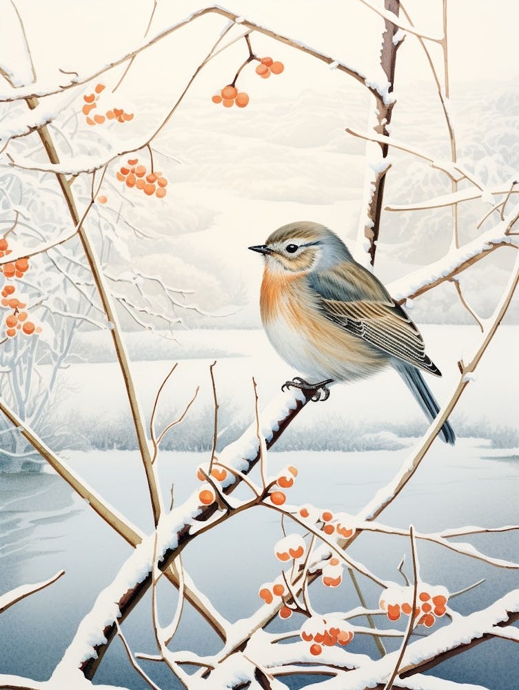 Winter Bird Painting Sparrow 2