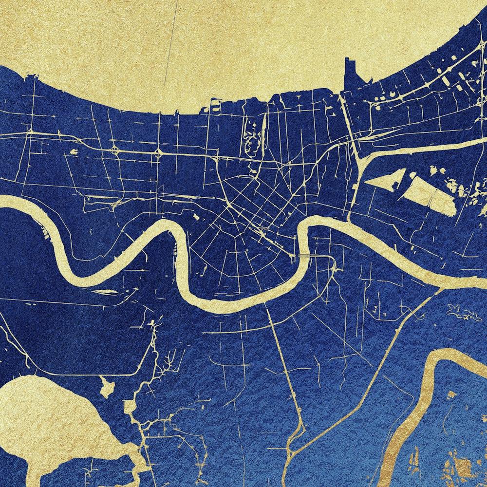 New Orleans Gold On Blue Street Map