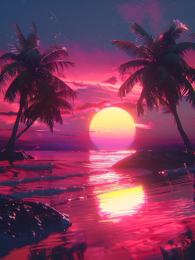 Synthwave Sunset At The Beach 9