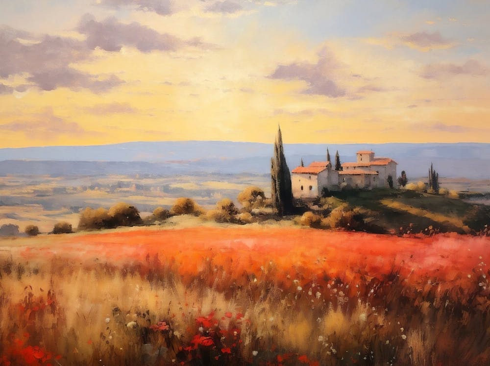 Italian Landscape Oil Painting, Tuscany Landscape Print, Toscana, Vintage, Italy Home Decor, Farmhouse Decor, Printable
