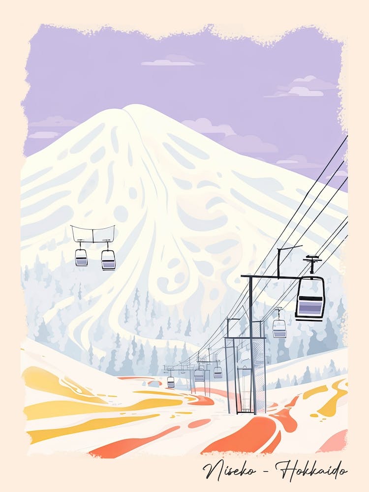 Poster Of Niseko   Hokkaido, Japan, Ski Resort Pastel Colours Illustration 1