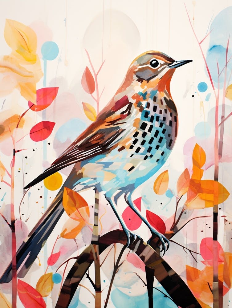 Bird Painting Collage Hermit Thrush 4