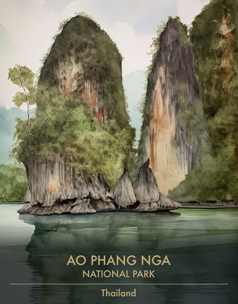 Ao Phang Nga National Park Thailand Watercolour 3