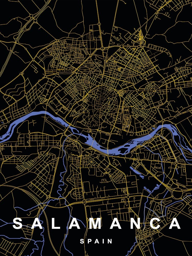 Salamanca Spain City Map Black and Gold