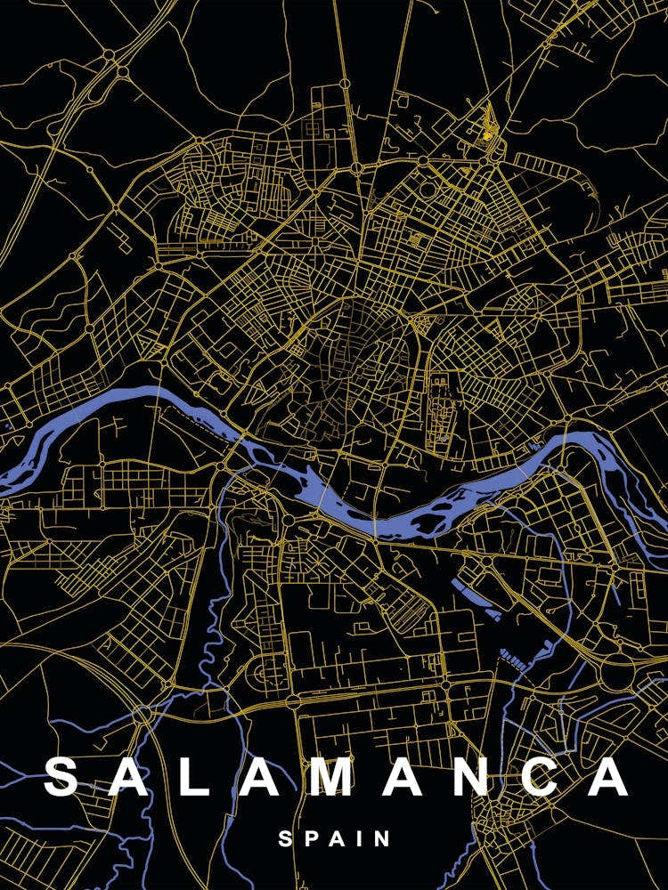 Salamanca Spain City Map Black and Gold
