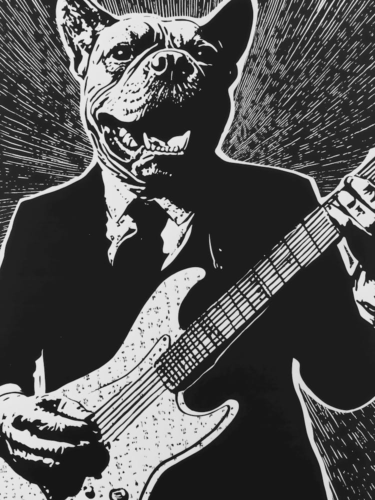 Bulldog Playing Guitar