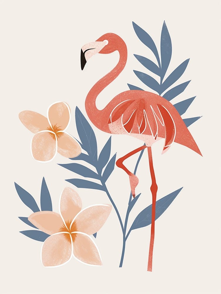 Chilean Flamingo Plumeria Minimalist Illustration 3