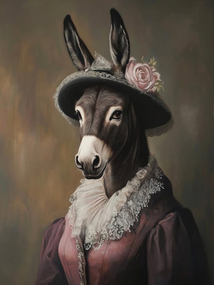 Royal Donkey Vintage Painting, Victorian Animal Portrait, Dressed Farm Animal Prints, Renaissance Animal Printable Art, Animal Lover Gift
