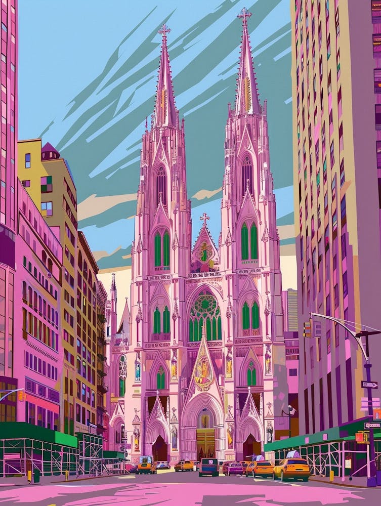 St Patricks Cathedral New York Bunte Siebdruck-Illustration 1