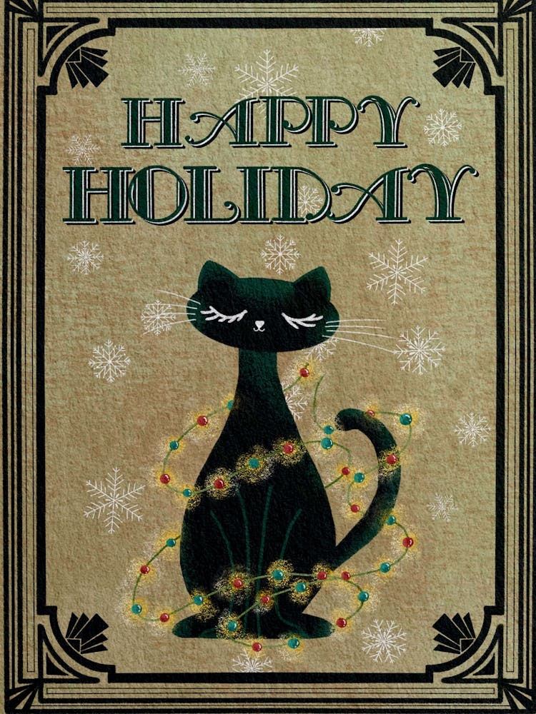 Happy holiday elegant black cat illustration