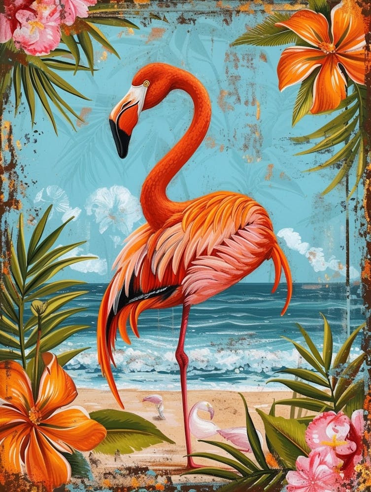 Greater Flamingo Celestun Yucatan Mexico Tropical Illustration 2