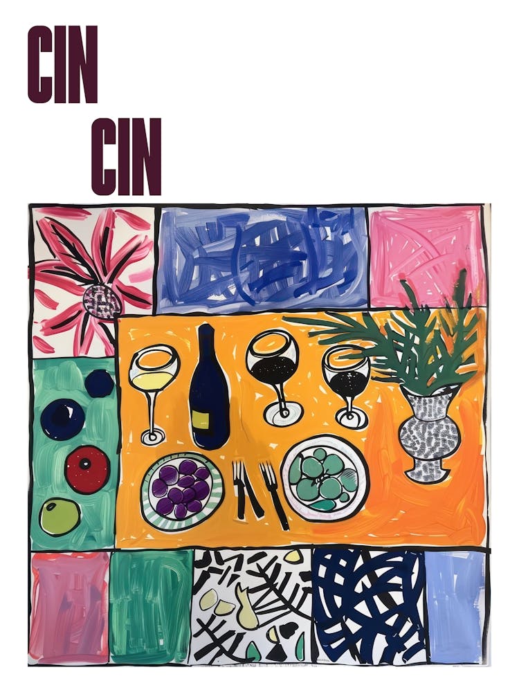 Cin Cin Poster Table With Wine Matisse Style 10