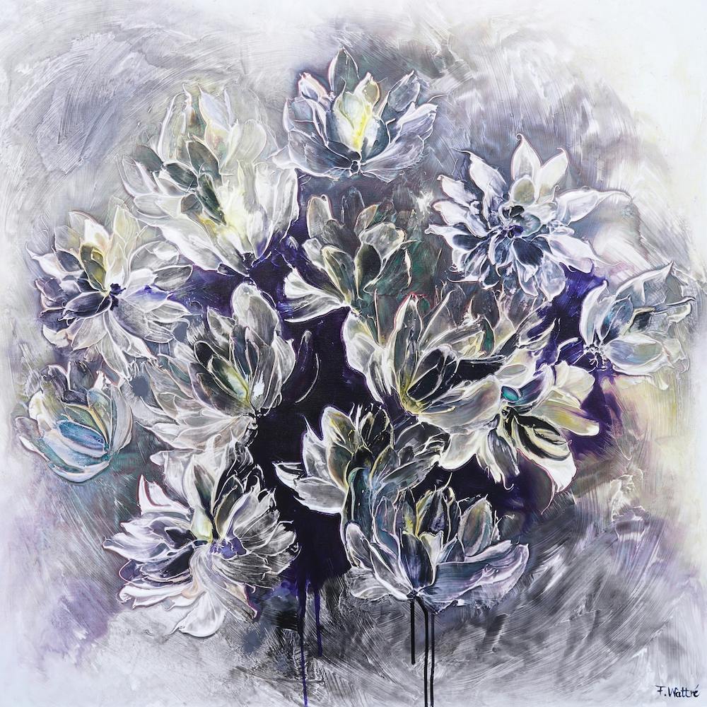 Grey And Blue Flower Painting Square
