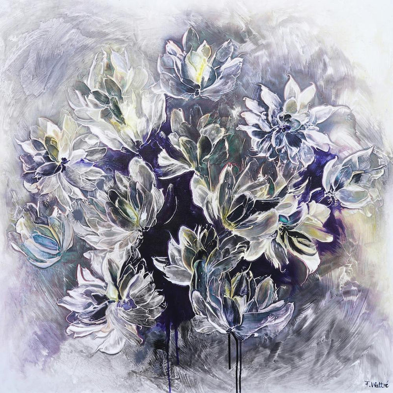 Grey And Blue Flower Painting Square