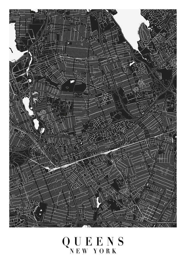 Queens New York Minimal Black Mono Street Map 