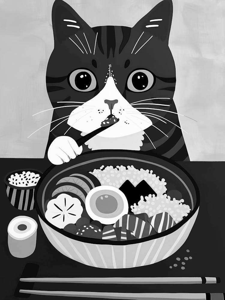 Cat Eating Ramen