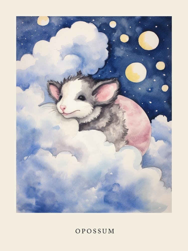 Baby Opossum 2 Sleeping In The Clouds Nursery Poster