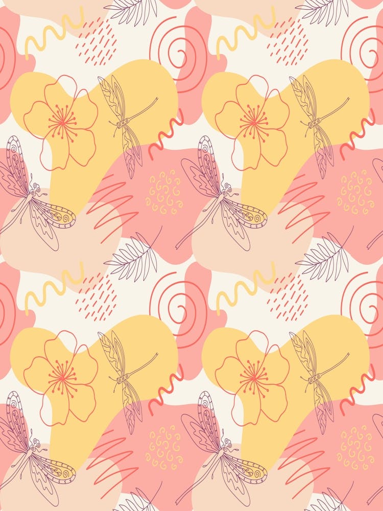 Seamless Pattern With Dragonflies - Veronica blue flower