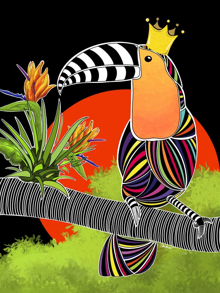 Toucan in Asiatic sunset colorful mosaic