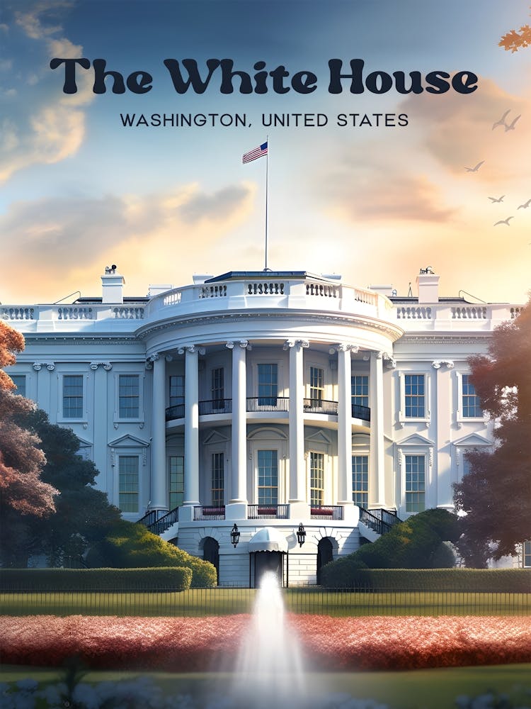 The White House Washington Presidental House Travel Art Illustration