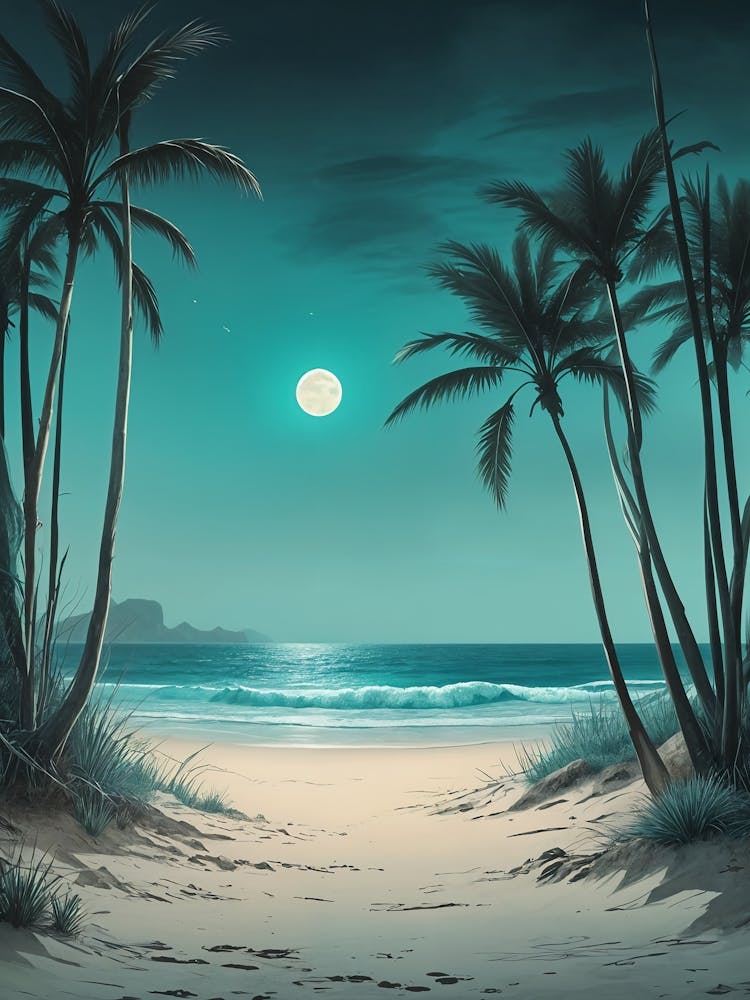 Tropical Beach At Night