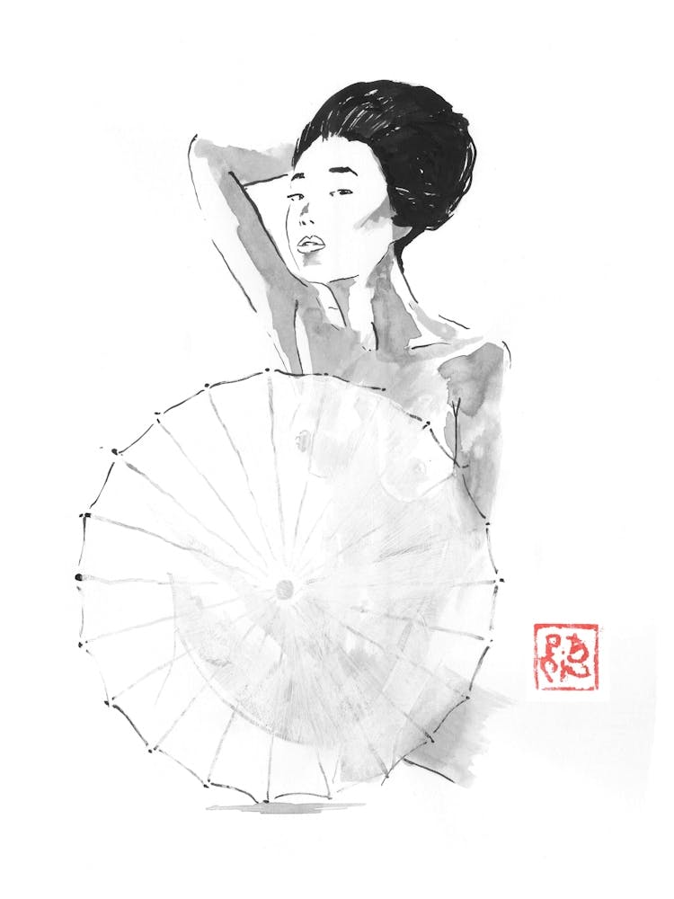 Geisha Behind Umbrella