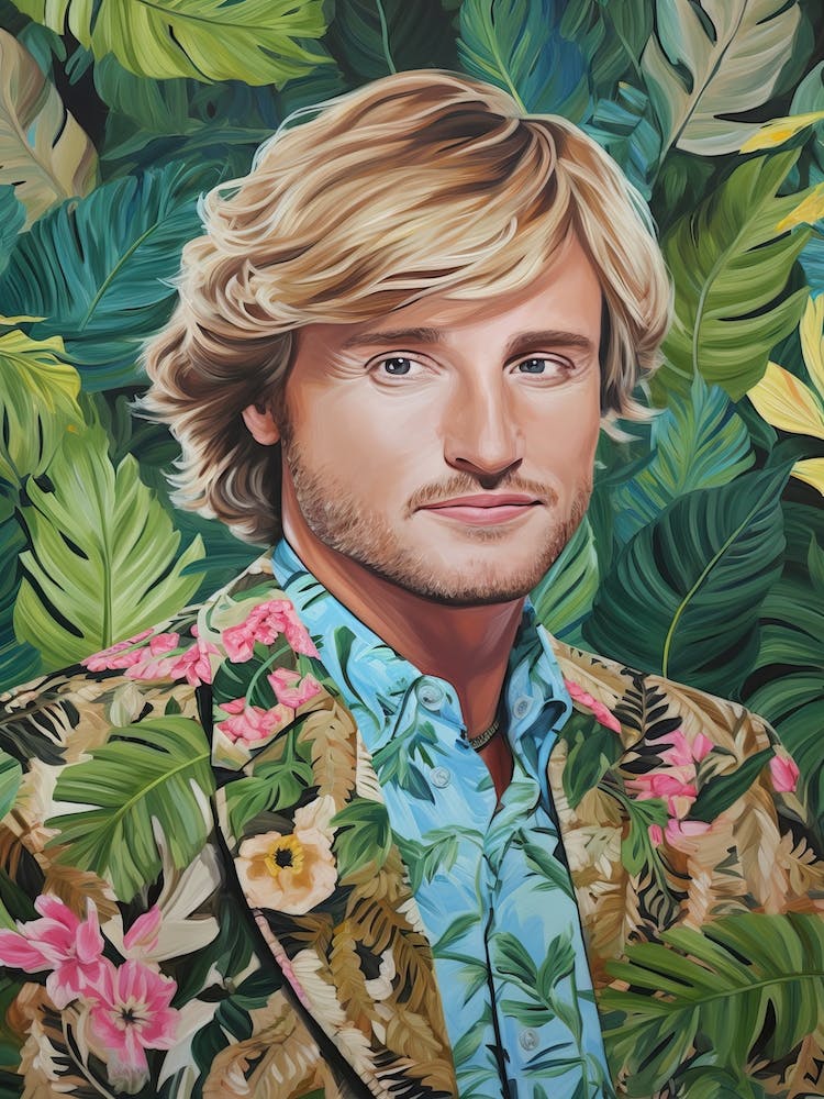 Portrait Floral Peint À La Main d'Owen Wilson