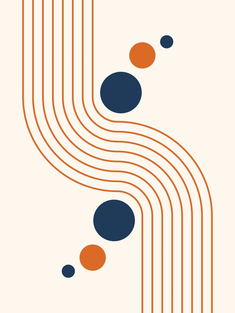 Modern Rainbow and Sun Abstract Geometric Lines in Navy and Burnt Orange