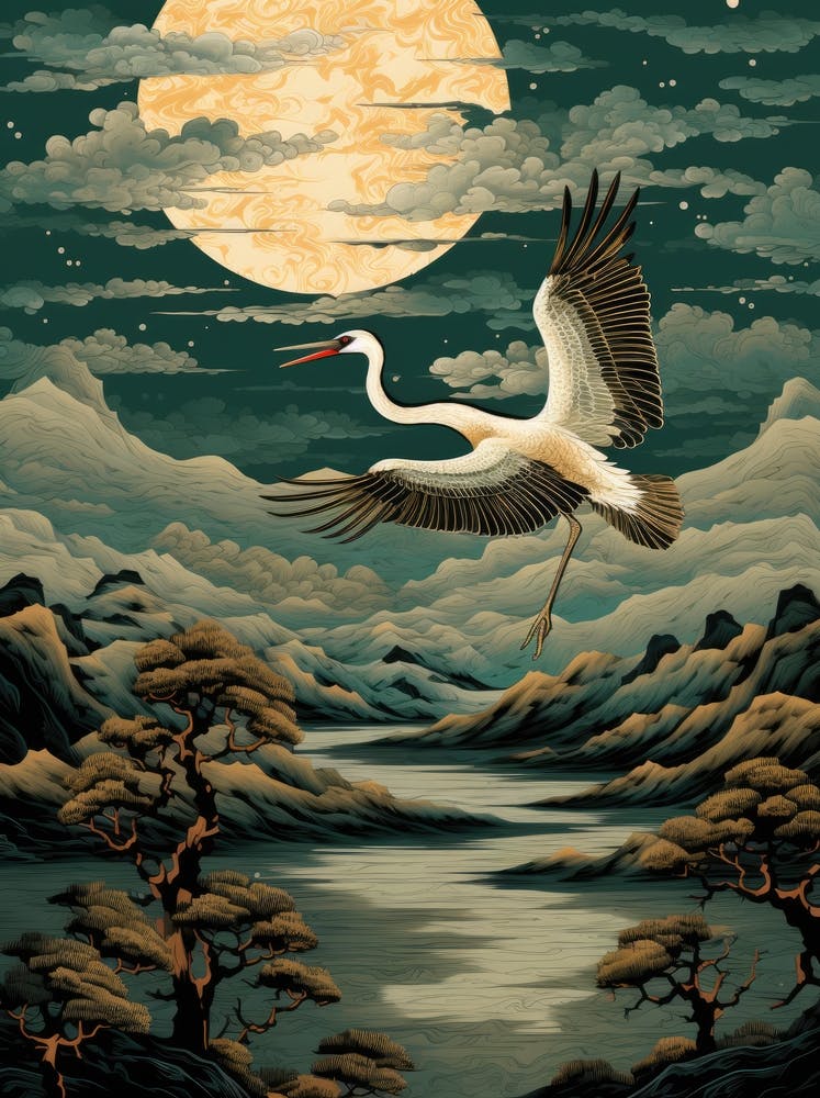 Asian Crane In Flight