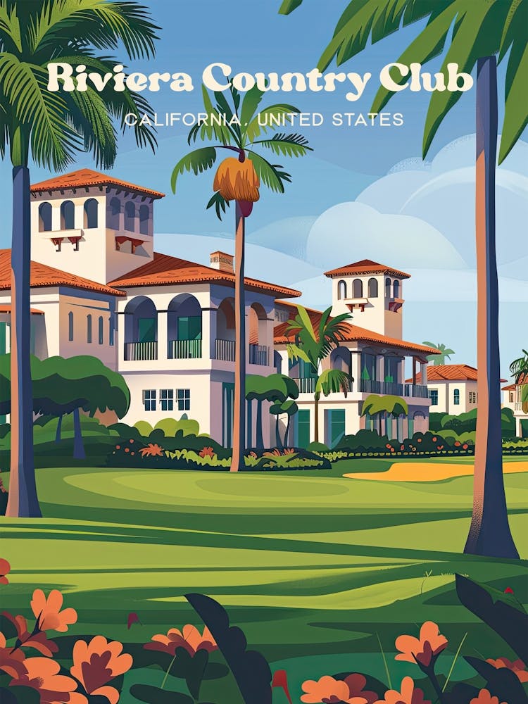 Riviera Country Club California Travel Art Illustration