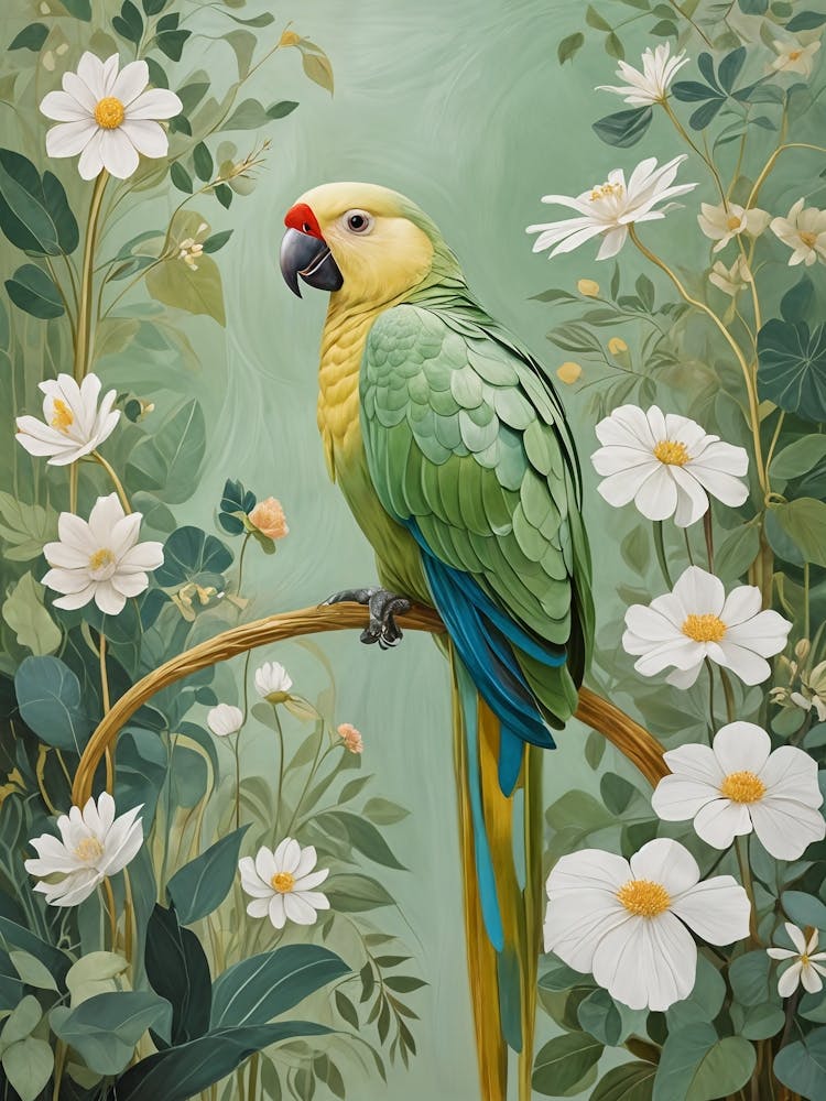 Parrot Amongst White Flowers