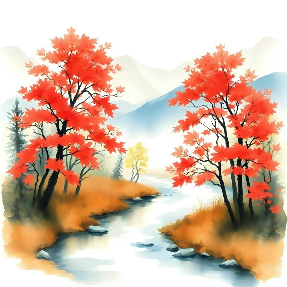Autumn Trees In The River