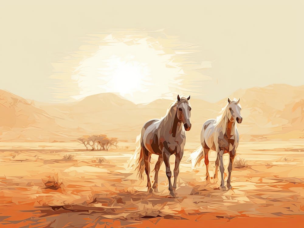 Horses Painting In Namib Desert, Namibia, Landscape 1