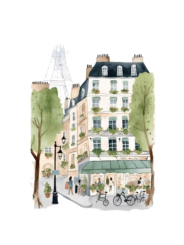Paris France Cafe Scene Illustration Watercolour 3