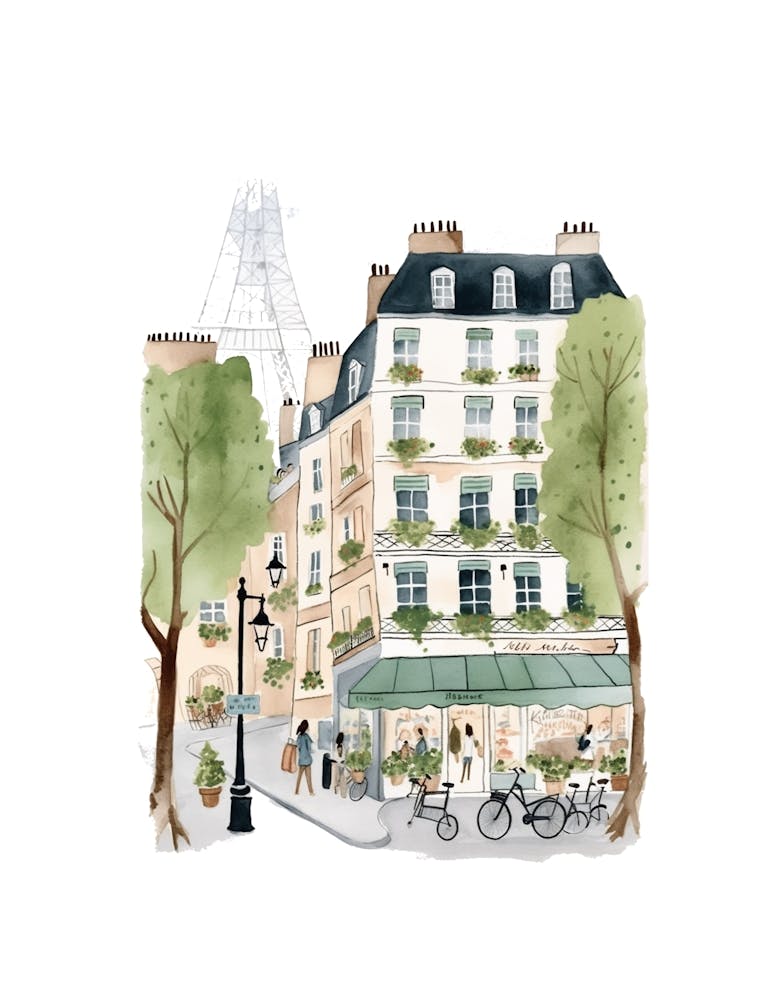 Paris France Cafe Scene Illustration Watercolour 3