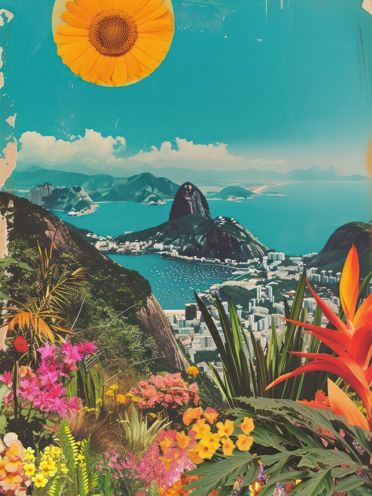 Rio De Janeiro Style Collage Rétro Floral 2